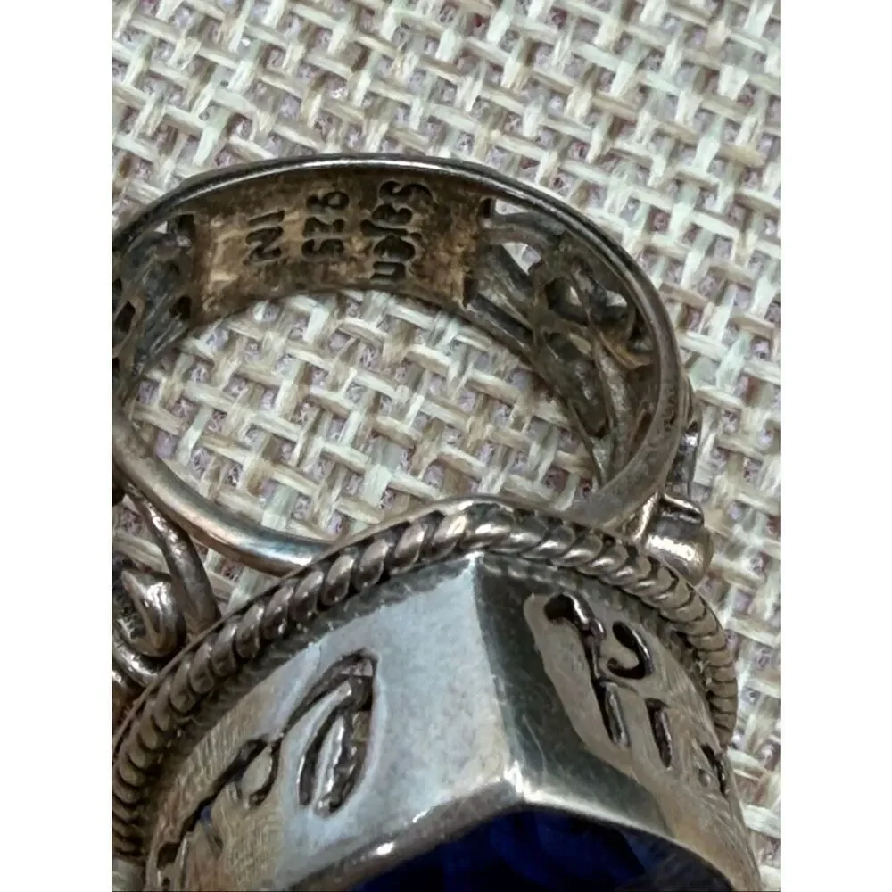 Sajen Sterling Silver “Eat • Pray • Love” Ring – Large Trillion Blue Quartz  Siz